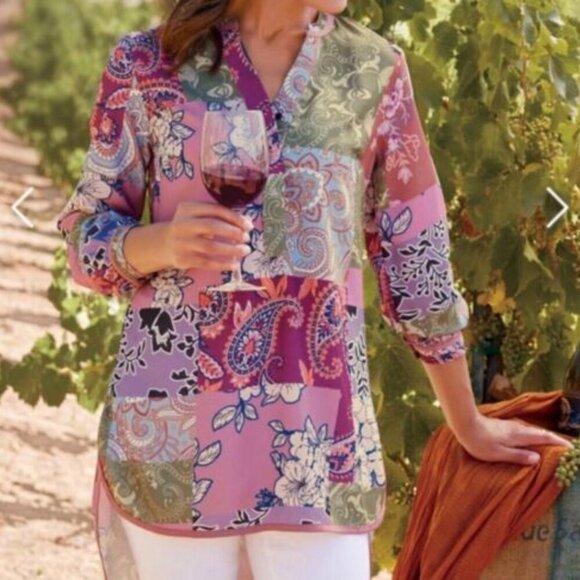 NEW Soft Surroundings Alvadore Fleur Patchwork Tunic Top Size Petite Medium NWT - Picture 1 of 8